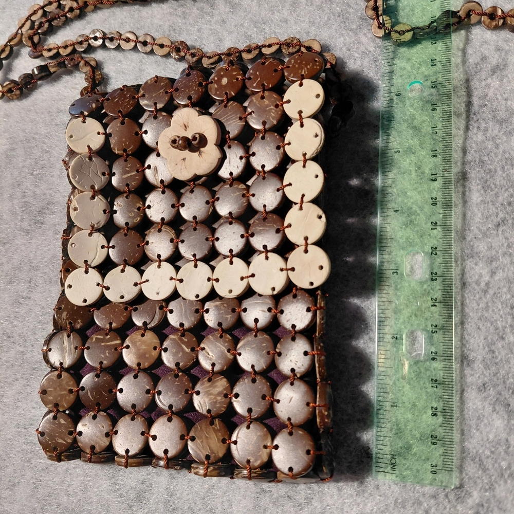 Boho Coconut Shell Crossbody Bag Purse Handmadel, Hawaiian Style - Picture 8 of 8